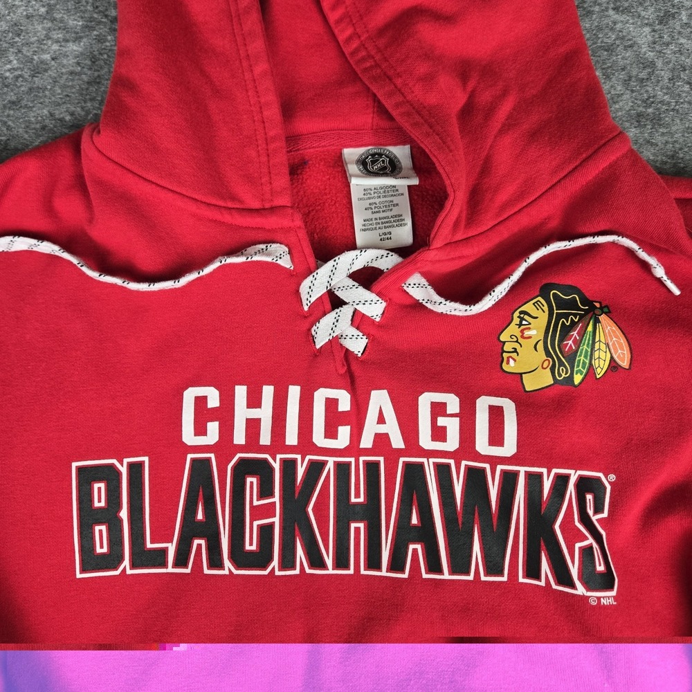 NHL Chicago Blackhawks Lace Up Pullover Hoodie Men's Large Hockey Conner Bedard - Picture 2 of 9